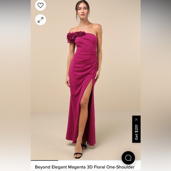 Beyond Elegant Magenta 3D Floral One-Shoulder Maxi Dress
Worn once - Picture 1 of 4